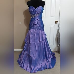 Tony Bowls Strapless Formal Gown Prom Pagent Wedding Lavander Rhinestones